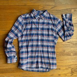 Brooks Brothers 100% Cotton Plaid Button Down Red Fleece Blue Red Size Medium